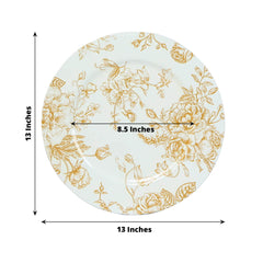 6-Pack Acrylic Round Charger Plates 13" in White with Gold Floral French Toile Pattern, Decorative Dinner Party Charger Tableware