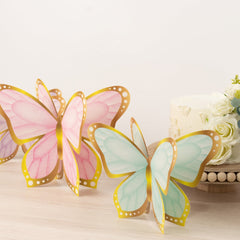 12 Pcs Cardstock Paper 3D Butterfly Table Centerpieces, Metallic Gold Foil Accents Pastel Color Party Decorations 10", 12"