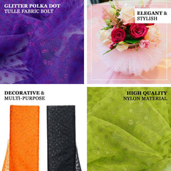 54"x15 Yards Apple Green Glitter Polka Dot Tulle Fabric Bolt