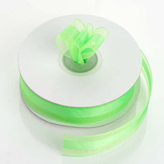 25 Yards 7 8" DIY Apple Green Organza Ribbon Satin Center - Clearance SALE