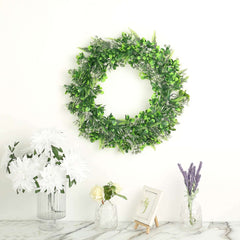 2 Pack 22" White Green Artificial Lifelike Boxwood Fern Mix Spring Wreaths