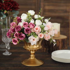 2-Pack Metal Pedestal Flower Vases Roman Style Gold - Sophisticated Mini Compote Vase for Table Settings 6"