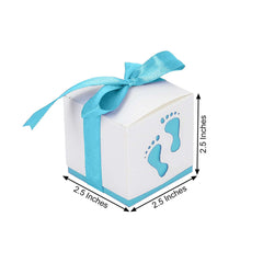 25 Pack 2" Light Blue Footprint Baby Shower Party Favor Candy Gift Boxes