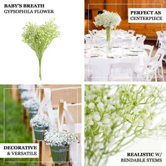 3 Bushes White 14" Artificial Baby's Breath Gypsophila Flower Arrangements, Real Touch Indoor Faux Floral Bouquets