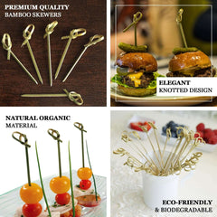 100-Pack Bamboo Cocktail Sticks Twisted Knot Decorative Top Design - Eco Friendly Party Picks 6"