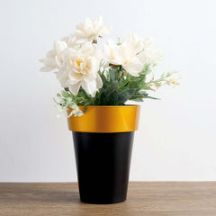 2-Pack Flower Plant Pots Medium Design Black with Gold Rim - Plastic Indoor Decorative Planters 6"