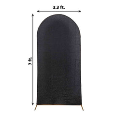 7ft Black Shimmer Tinsel Spandex Chiara Backdrop Stand Cover For Fitted Round Top Wedding Arch