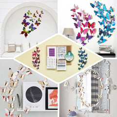 12-Pack 3D Butterfly Wall Decals, DIY Stickers Decorative Pink Collection Removable Design
