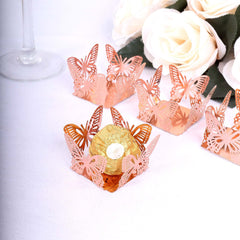 50-Pack Mini Paper Truffle Cup Liners Butterfly Square Design Metallic Rose Gold - 225GSM Cupcake Tray Wrappers 4"