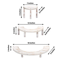 Set of 3 Wooden Dessert Pedestals Rustic Whitewashed 3-Tier Semicircle Design - Half Moon Cupcake Display Risers 7", 13", 18"