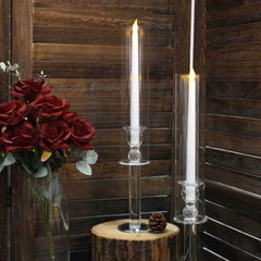 2-Pack Crystal Glass Hurricane Taper Candle Holders, Tall Decorative Candle Stands Clear Cylinder Chimney Tubes 18"