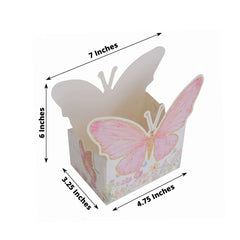 25-Pack Disposable Food Trays White/Pink Glitter Butterfly Design Cardstock - Whimsical Disposable Serving Tray Food Boats for Girls Birthday Baby Shower Party Supplies 6"x7"