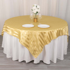 Satin 72"x72" Table Overlay Square Tablecloth Champagne - Stripe Table Topper
