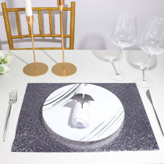6-Pack Placemats Glitter Design Charcoal Gray Sparkle Rectangle - Non-Slip Decorative Dining Table Mats 12"x18"