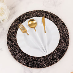 6-Pack Acrylic Round Charger Plates 13" in Black with Gold Glitter Abstract Lines Pattern, Decorative Dinner Party Charger Tableware