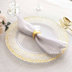 6-Pack Acrylic Round Charger Plates 13" in Clear with Gold Hammered Rim, Decorative Plastic Charger Tableware