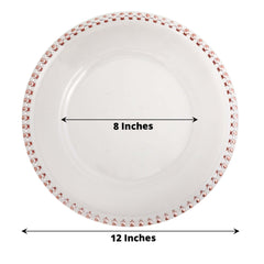 6-Pack Acrylic Round Charger Plates 13" in Clear with Rose Gold Beaded Rim, Decorative Dinner Party Serving Plates