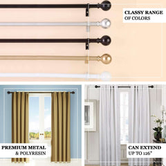 42"-126" Adjustable Curtain Rod Set, White, Round Finials
