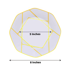 10-Pack Plastic 8" Octagon Dessert Plates in White - Modern Disposable Salad/Appetizer Plates with Gold Geometric Design for Special Occasions & Celebrations