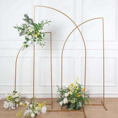 7ft Gold Metal Half Moon Floral Frame Wedding Arbor Stand, Chiara Backdrop Display Arch