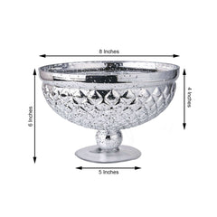Mercury Glass Pedestal Bowl Vase Compote Style Silver - Sophisticated Floral Table Decor for Events 8"
