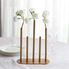 Bud Vase Gold Metal Minimalist Design with 5-Tubes - Single Stem Flower Centerpiece 10"