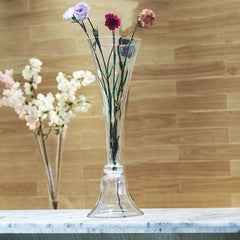 Set of 2 Glass Trumpet Vases Reversible Clarinet Style Clear - Decorative Flower Centerpieces for Events 28"