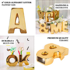 Shiny Ceramic Vase Letter "M" Gold Plated - Chic Bud Planter Pot for Events & Decor 6"