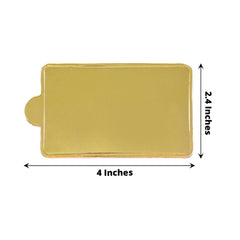 50-Pack Rectangle Cake Boards in Gold Cardboard - Grease Proof Mini Paper Trays for Pastries Cupcakes & Dessert Slices 2.4"x4"