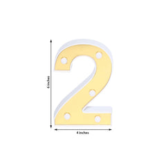 3D Marquee Number "2" Warm White 5 LED Lights Gold - Stylish Light-Up Accent for Events 6"
