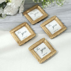 4 Pack Gold Resin 3" Mini Square Vintage Feather Party Favors Picture Frames, Wedding Card Place Holder