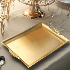 2-Pack Acrylic Rectangle Serving Trays 14"x10" in Gold with Embossed Handles, Sleek Decorative Dinner Party Food Platters