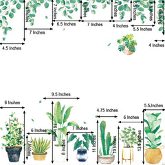 Green Tropical Potted Plants Planters with Hanging Leaves Wall Decals, Peel and Stick Decor Stickers