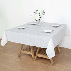 White Square Plastic Table Covers in Lace Design, 65"x65" PVC Waterproof Disposable Tablecloths