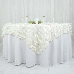 Taffeta 72"x72" Table Overlay Square Tablecloth Ivory - 3D Leaf Petal Table Cover