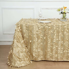 Taffeta 90"x156" Rectangle Tablecloth Champagne | 3D Leaf Petal Design Seamless Table Cover