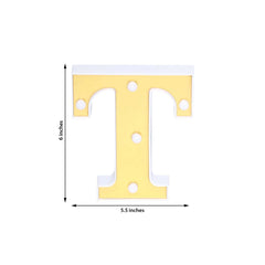 3D Marquee Letter "T" Warm White 5 LED Lights Gold - Chic Light-Up Decor for Events 6"