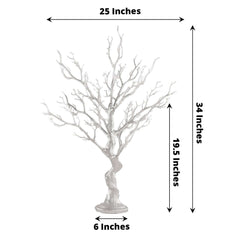 Manzanita Tree Centerpiece Metallic SIlver with 8 Acrylic Bead Chains - Easy Assembly Decorative Artificial Tree for Modern Weddings Parties & Event Displays 34"