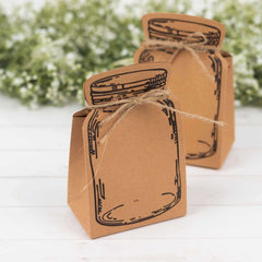 25 Pack Natural Mini Mason Jar Shaped Paper Party Favor Boxes With Jute Rope Ties, Candy Gift Boxes - 5"x3"