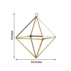 Glass Terrarium Hanging Diamond Prism Design Metal Gold - Geometric Holder for Air Plants & Displays 9"