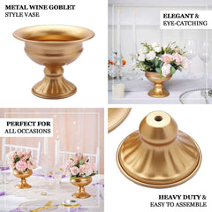 2-Pack Metal Pedestal Flower Vases Wine Goblet Style Gold - Antique Mini Compote Vase for Refined Wedding Centerpieces 4"