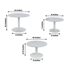 Set of 3 Wooden Pedestal Cake Stands Whitewash with Round Beaded Rim Trays - Stackable Rustic Cupcake Display 8", 10", 12"