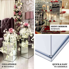 40" Floor Standing Gold Mirror Finish Acrylic Display Box, Pedestal Riser with Interchangeable Lid and Base