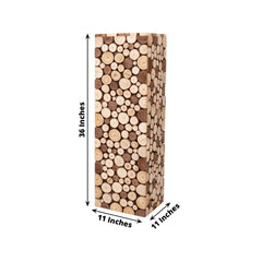 36" Natural Wooden Slices Pillar Prop Pedestal Stand, Rustic Farmhouse Wood Riser Rectangular Plant Stand