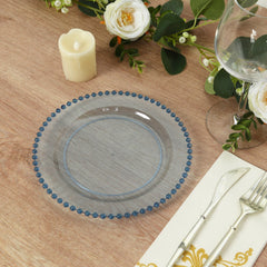 10-Pack Transparent Dusty Blue Plastic Dessert Plates – 8" Round with Beaded Rim, Disposable for Parties & Events