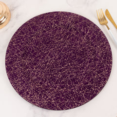 6-Pack Acrylic Round Charger Plates 13" in Purple with Gold Glitter Abstract Lines Pattern, Decorative Dinner Party Charger Tableware