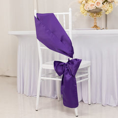 5 Pack Lamour Satin 6"x106" Chair Sashes Purple - Stylish Reusable Decorative Bows