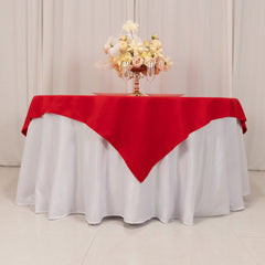 Cotton Blend 70"x70" Table Overlay Square Tablecloth Red - Wrinkle-Resistant Fabric Table Topper