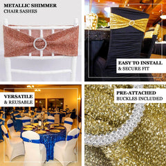 5 Pack Chair Sashes Shimmer Tinsel Spandex 5"x12" with Silver Rhinestone Buckles Red - Stylish Chair Bands