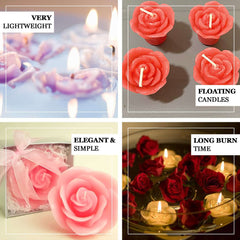 12-Pack Mini Floating Candles Rose Flower Design Ivory - Wedding Vase Fillers for Decor 1"